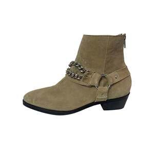 ASOS Beige Leather Suede Chain Pointed Toe Block Heel Ankle Chelsea Boots Size 7